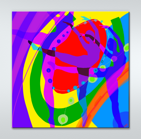 Abstract painting inspired by ballet, featuring bold, vibrant colors and dynamic shapes reminiscent of Henri Matisse's style, with overlapping silhouettes of dancers in motion.