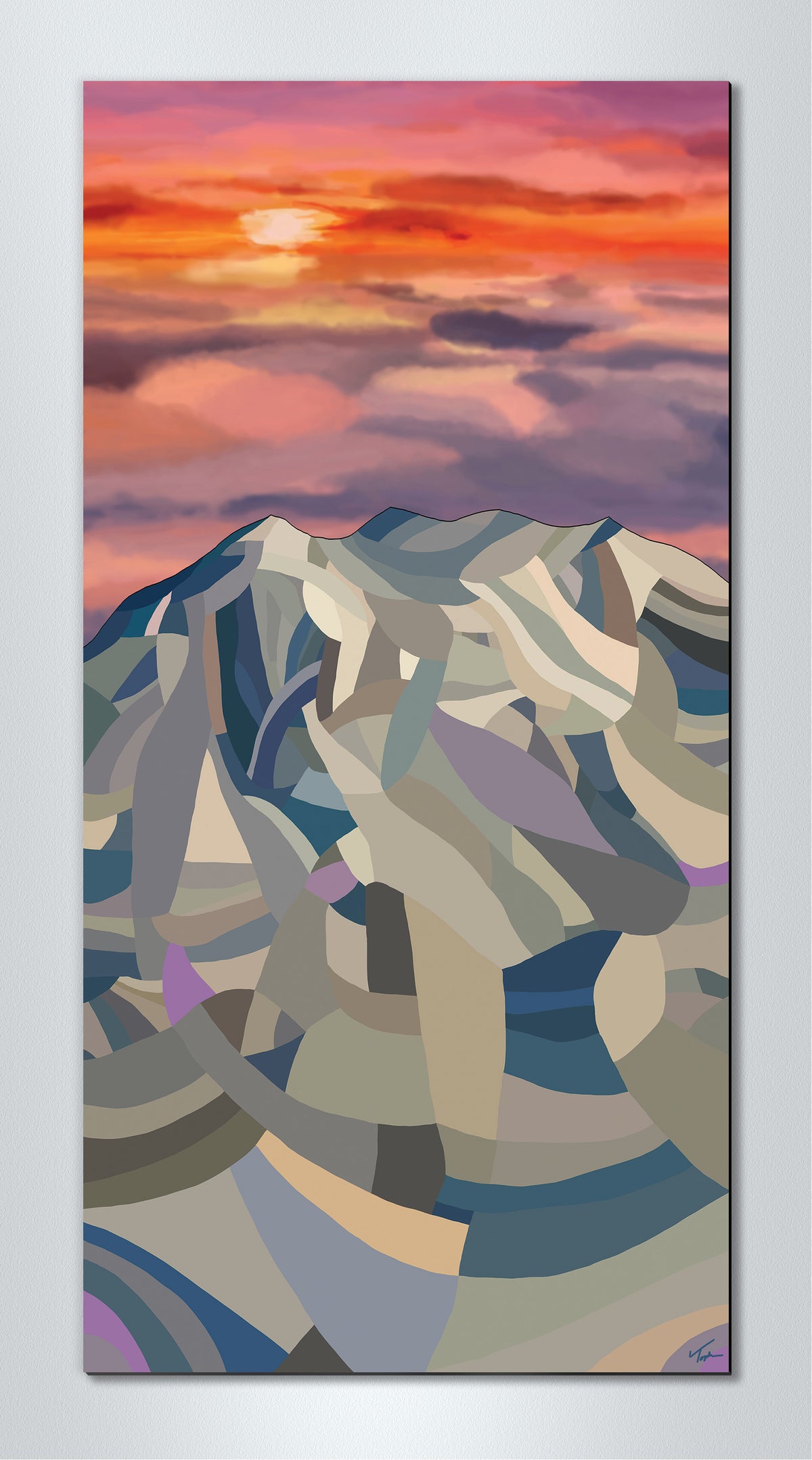 Room presentation of the vertical painting Serenity by Topher Straus