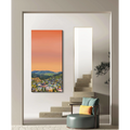 Special Edition size Painting of Park City Glow by artist Topher Straus in a room with a staircase